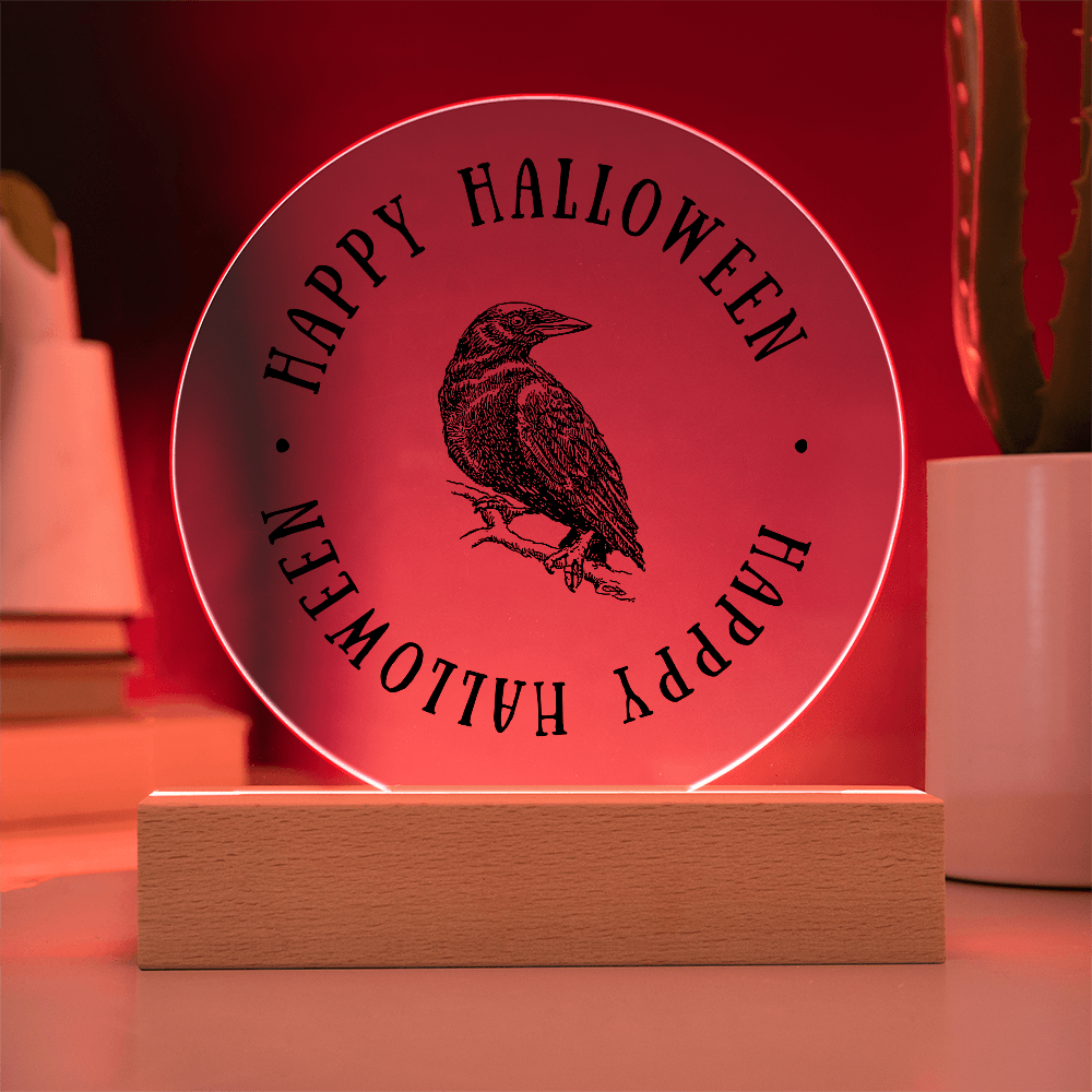 Crow Happy Halloween - Acrylic LED Circle Plaque
