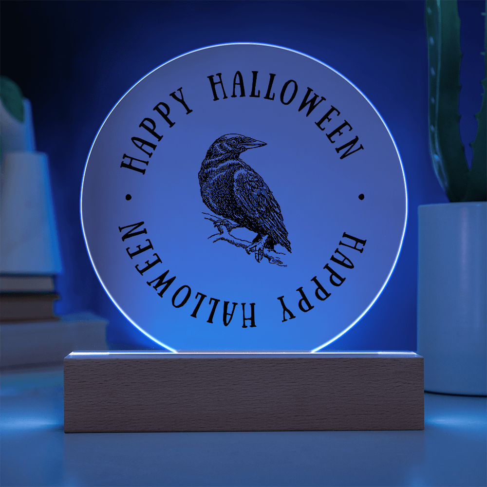Crow Happy Halloween - Acrylic LED Circle Plaque