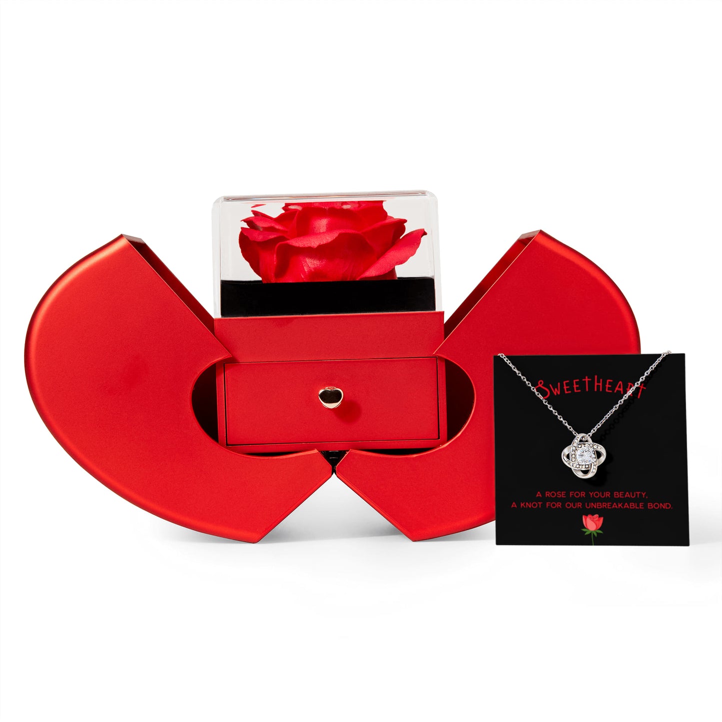 Sweetheart - Love Knot Necklace with Red Heart Rose Box