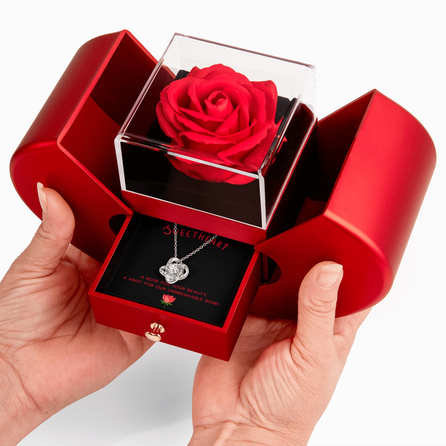 Sweetheart - Love Knot Necklace with Red Heart Rose Box