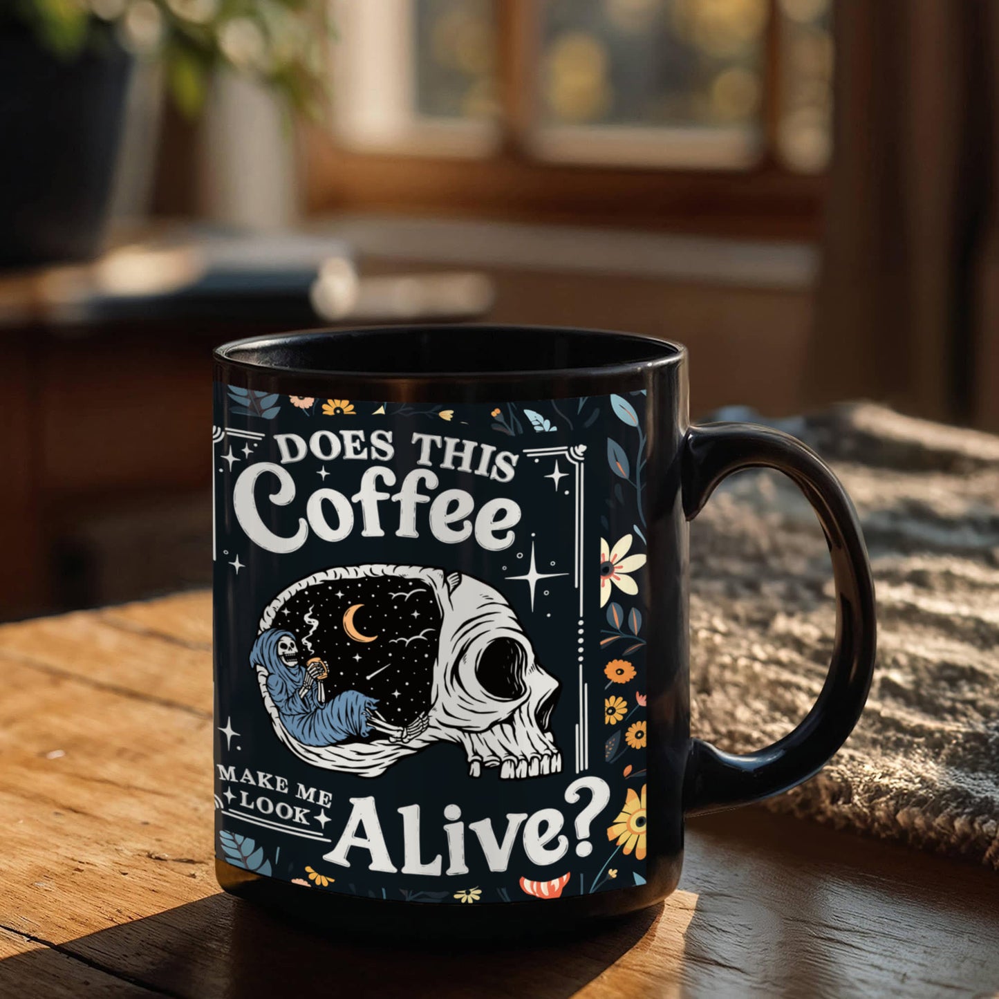 Does This Coffee Make Me Look Alive - Black Ceramic Mug
