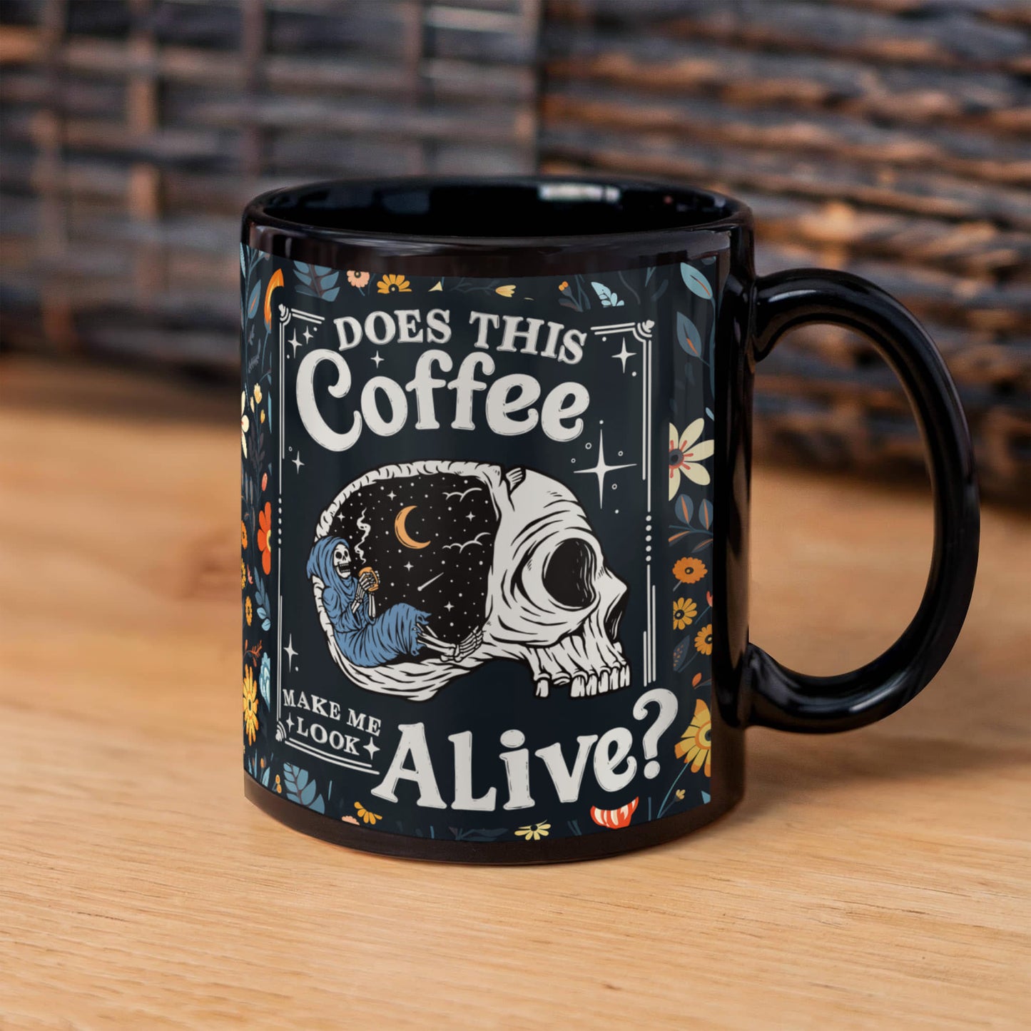 Does This Coffee Make Me Look Alive - Black Ceramic Mug