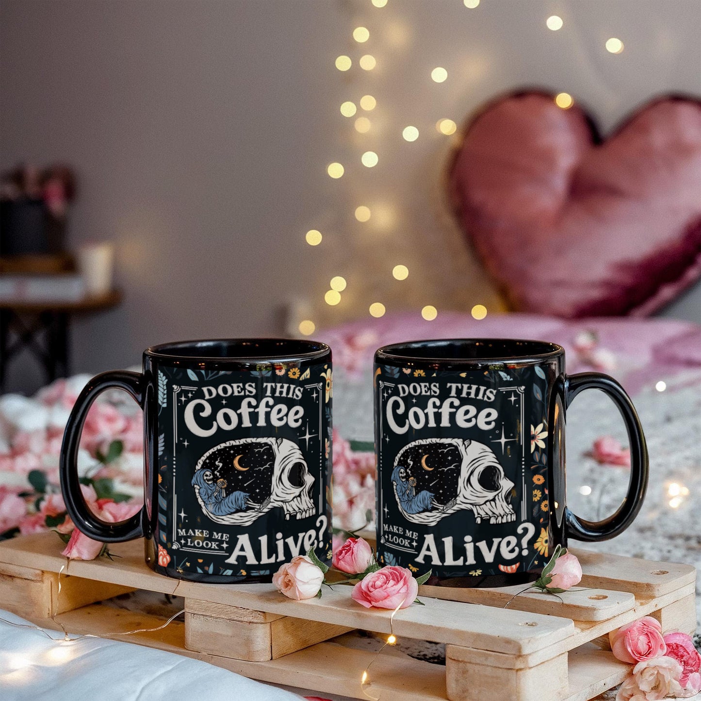 Does This Coffee Make Me Look Alive - Black Ceramic Mug