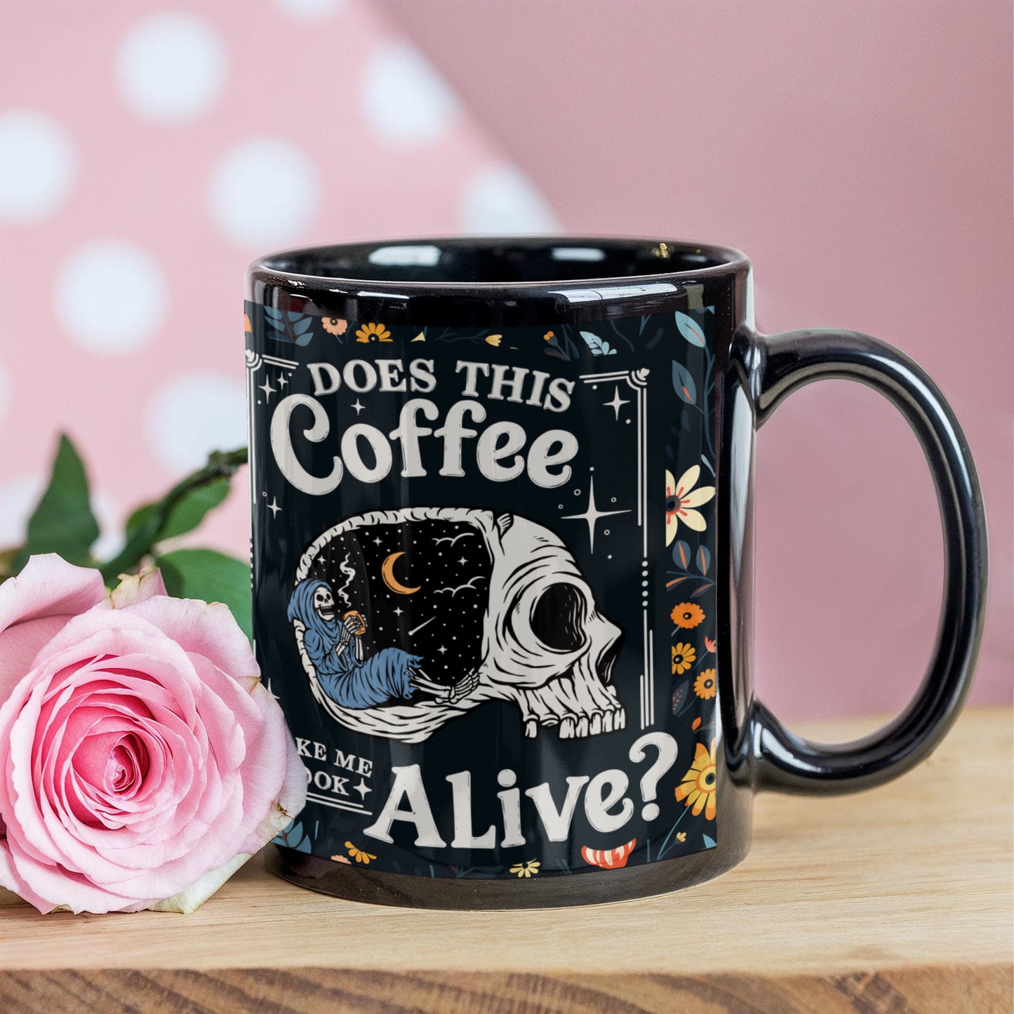 Does This Coffee Make Me Look Alive - Black Ceramic Mug