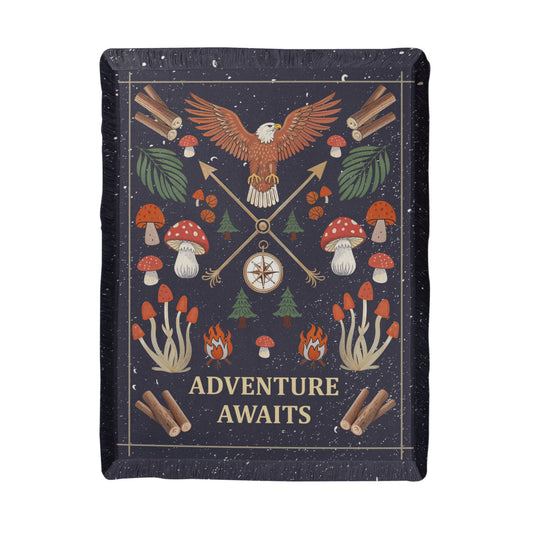 Woven Blanket - Adventure Awaits - Printed Throw Blanket with Fringes  Keepsake 46" x 56"