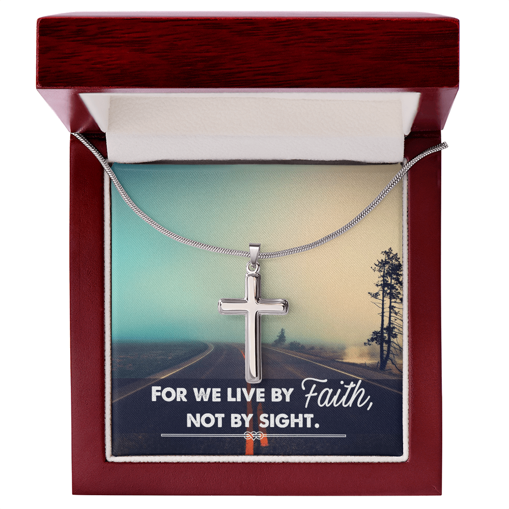 For We Live By Faith, Not By Sight - Artisan Cross Necklace with Snake Chain