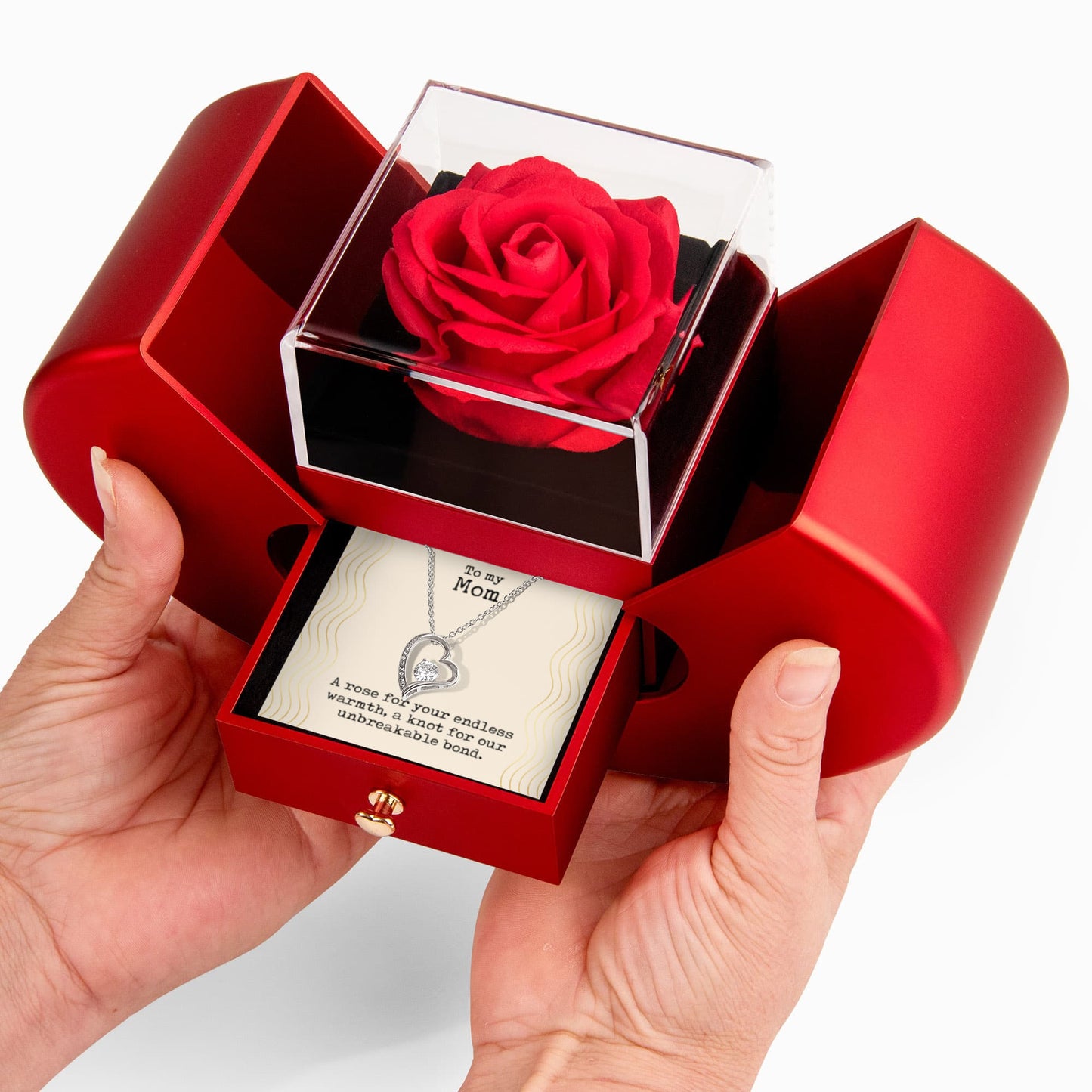 To My Mom - Forever Love Necklace with Red Heart Rose Box