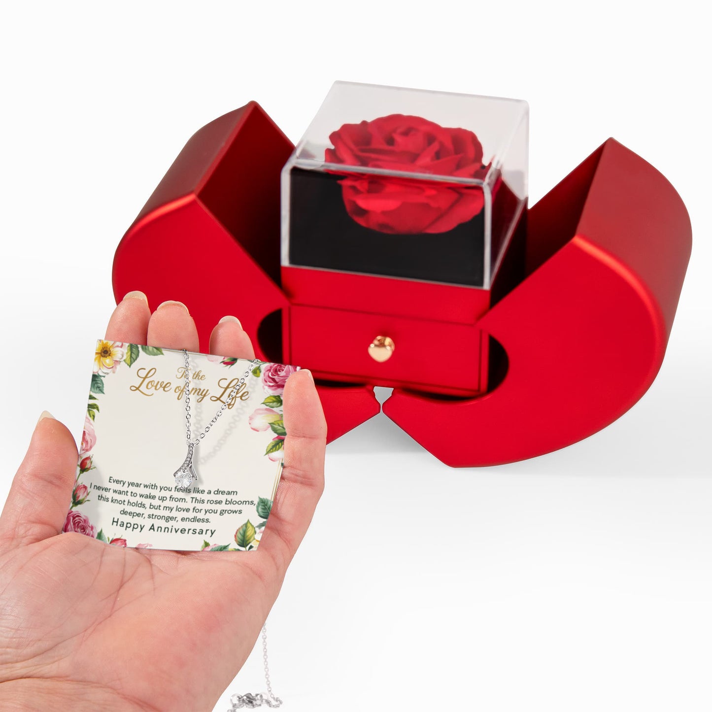 To The Love Of My Life - Alluring Beauty Necklace with Red Heart Rose Box