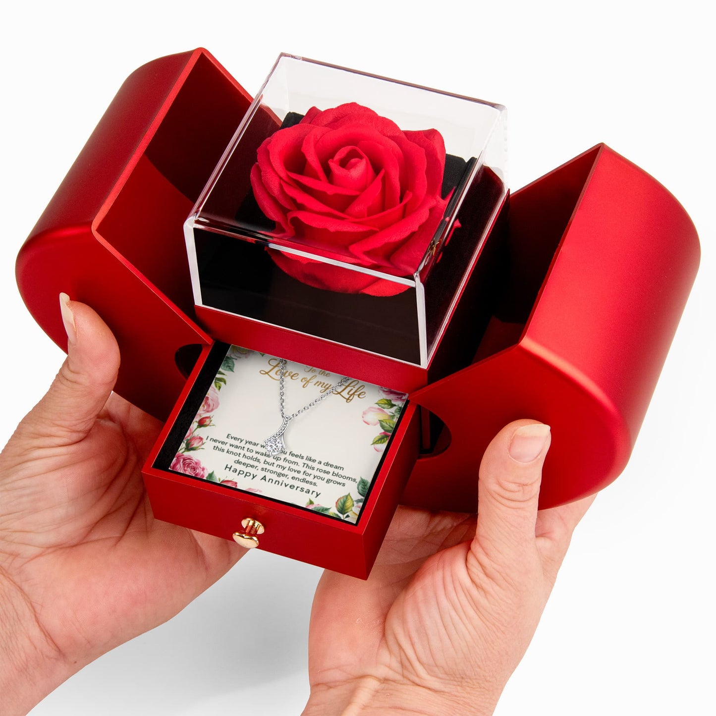 To The Love Of My Life - Alluring Beauty Necklace with Red Heart Rose Box