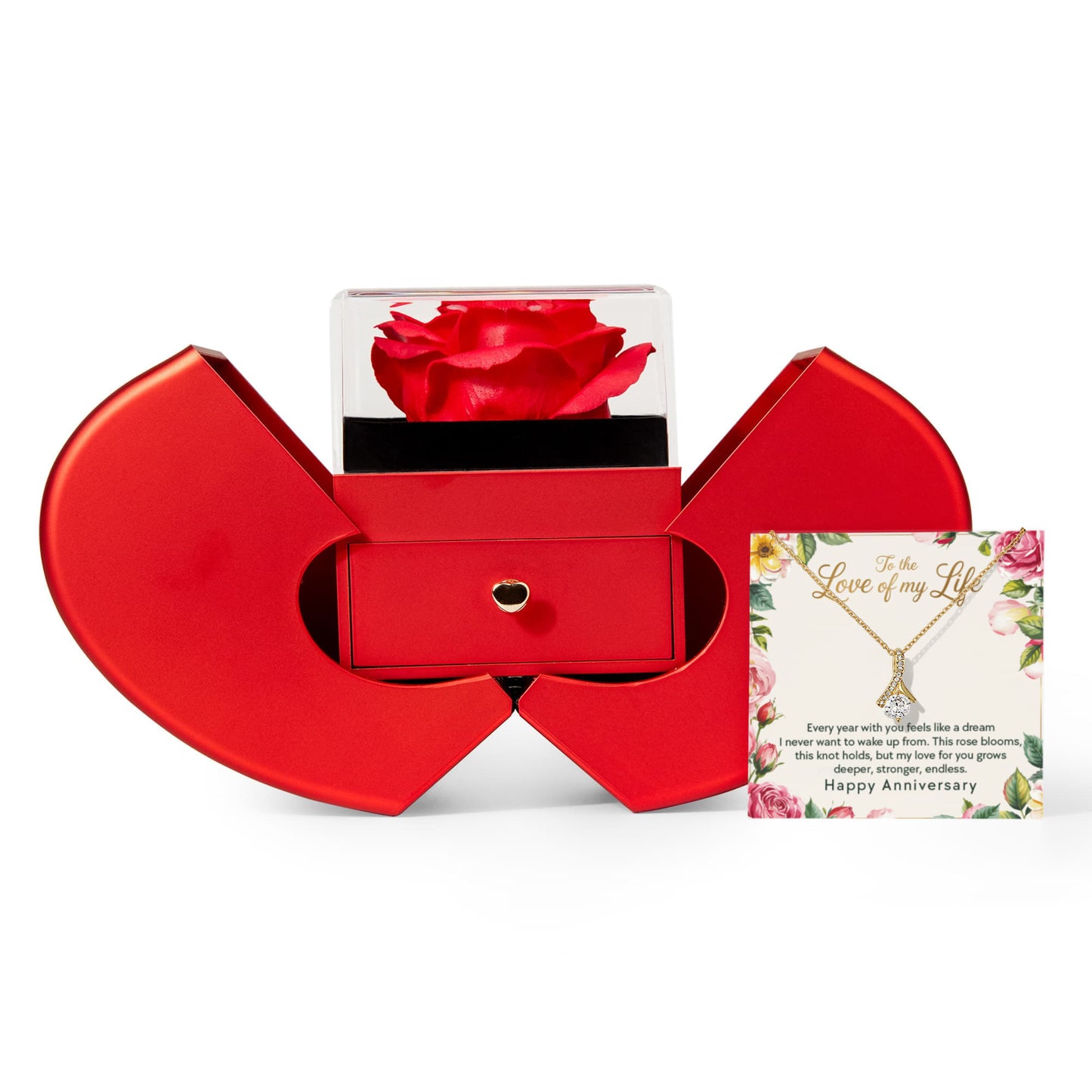 To The Love Of My Life - Alluring Beauty Necklace with Red Heart Rose Box