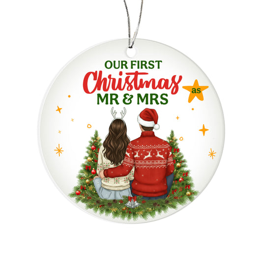 Our First Christmas As Mr. & Mrs. - Acrylic Circle Ornament