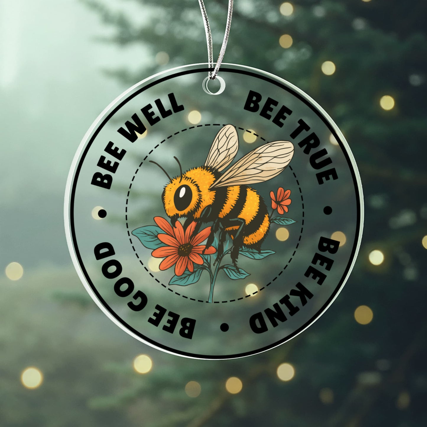 Bee Well Be True Be Good Be Kind - Acrylic Circle Ornament